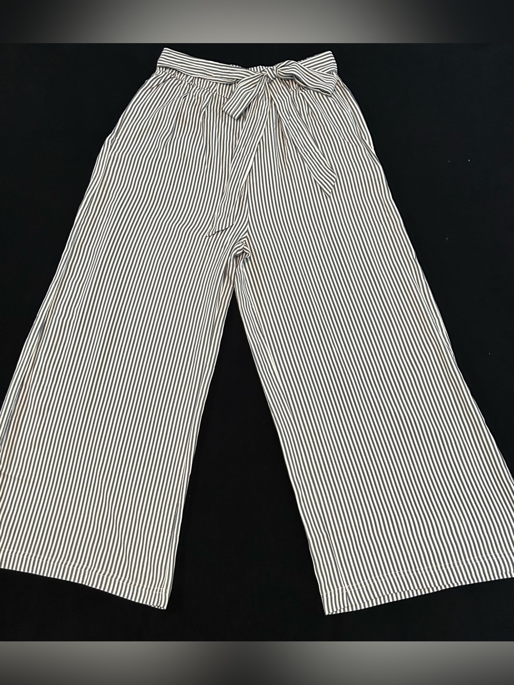 Jach’s Girlfriend High Waist Striped Wide-Leg Tie-Waist Pants-Black/White•Size L